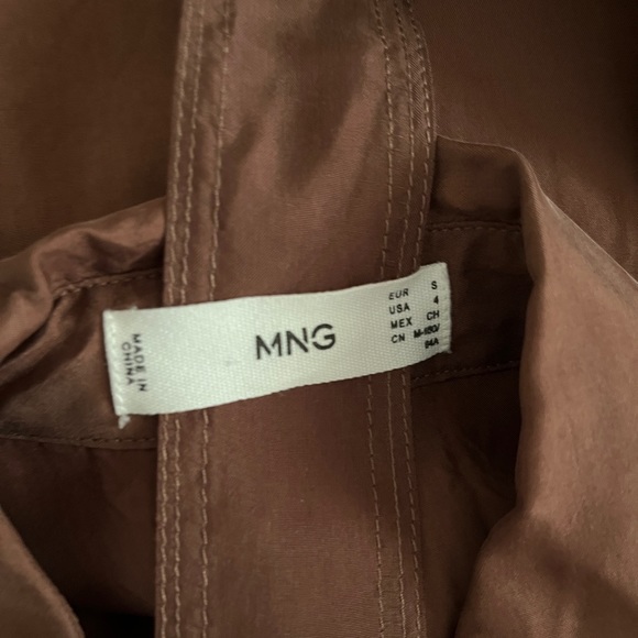 Mango MNG Chocolate Brown Dress Silky Satin Finish Cupro Button Front Size 4 - Picture 5 of 9